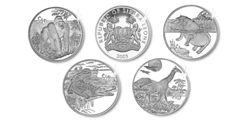 coins sierra leone African animals       .